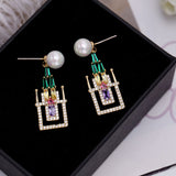 2025 Korean earrings earrings new 925 silver needle stud earrings colored zircon temperament personalized creative fairy tale castle
