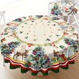 1pc Premium Polyester Christmas Tablecloth - Vibrant Pine Tree, Butterflies & Snowman Pattern - Festive Table Decor for Holidays, Home Atmosphere Enhancer & Perfect Gift Idea