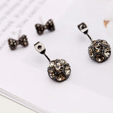 2025 S925 silver needle simple temperament tassel Korean sweet small ball rhinestone stud earrings hanging bow earrings women