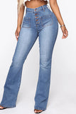 hulianfu - White Fashion Casual Solid Patchwork High Waist Regular Denim Jeans