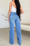 hulianfu - The cowboy blue Casual Solid Ripped Patchwork High Waist Regular Denim Jeans