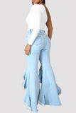 hulianfu - Black Fashion Casual Solid Patchwork High Waist Regular Denim Jeans