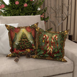 4-Pack Christmas Velvet Throw Pillow Covers 18x18, Festive Holiday Designs with Trees, Stockings & Candy Canes, Contemporary Zippered Pillowcases, Machine Washable, Decorative Woven Polyester for Living Room Sofa & Bedroom