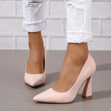 Elegant Slip-On Pointed Toe Pumps - Ultra-High Flared Heel, Chic Faux Leather for Office & Formal Attire