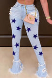 hulianfu - White Sexy Print Ripped Mid Waist Boot Cut Denim