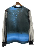 Elegant V-Neck Christmas Lantern Sleeve T-Shirt with Contrast Mesh Detail, Polyester Blend with Slight Stretch, Knit Fabric Regular Fit Pullover - Festive Snowman and Lantern Print