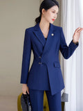 Senior Office Lady Suit For Women Work Wear Unique Design Blazer Formal Slim Fit Pant Sets Female Solid Outfits 2 Piece 240127