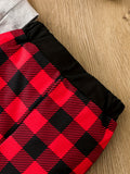 Christmas Baby Boy 2-Piece Outfit - Cute Santa Claus Pattern Long Sleeve Collar Onesie And Plaid Pants Set, Fall/Winter