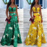Two Piece Dress Floral Print Summer Dresses For Women  Two Piece Skirt Set Spaghetti Strap Crop Top And Maxi Long Skirt Party 2 Piece Sets T230113