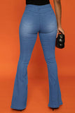 hulianfu - Blue Casual Solid Patchwork High Waist Boot Cut Denim Jeans