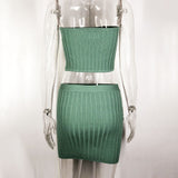 2025 HULIANFU  Popular trade fashion temperament women's clothing sexy threaded sleeveless backless tube top hip skirt two-piece set wholesale