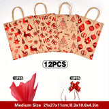 12-Pack Festive Red Foil Print Kraft Gift Bags with Handles, Includes Red Wrapping Paper and Matching Ribbons for Holiday, New Year, and Birthday Party Supplies