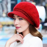Cozy Faux Rabbit Fur Beanie with Brim - Thick Knit Winter Hat for Women, Warm & Stylish, Perfect for Christmas