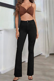 hulianfu - White Casual Solid Basic Mid Waist Regular Denim Jeans
