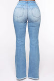 hulianfu - Baby Blue Casual Patchwork Ripped High Waist Regular Denim Jeans