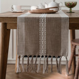 1pc Nordic Jacquard Table Runner - Stylish One-line Design, Geometric Pattern, Hand Woven with Tassel Detail, Perfect for Tea & Dining Tables, Elevates Room Decor - Durable Polyester Cotton Blend