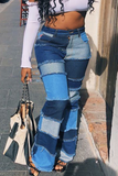 hulianfu - Black Casual Patchwork Tear High Waist Boot Cut Denim Jeans