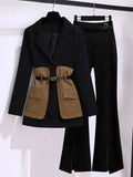 Womens Two Piece Pants Casual Blazer Set Korean Fashion Elegant Spring and Autumn Midi Suit CoatBlack Twopiece Femlae Clothing 221117