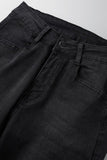 hulianfu - Black Casual Street Solid Patchwork High Waist Denim Jeans
