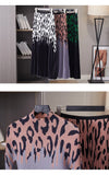 Two Piece Dress Fashion Two Piece Set For Women Autumn New Leopard Printed Stretch Miyake Pleated Tops And A-Line Big Swing Long Skirt Suit