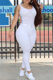 hulianfu - White Fashion Casual Solid Basic High Waist Skinny Denim Jeans
