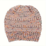 Acrylic Knit Solid Color Slouchy Beanie with Ponytail Hole - Soft, Packable, Elastic, Warm, and Trendy - Perfect for Daily Use in Autumn and Winter