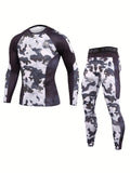 Men's Thermal Compression Fitness Set - Quick-Dry, Skin-Tight, Long Sleeve Shirt and Leggings for Running, Gym, Yoga - Breathable, Moisture-Wicking, Four-Way Stretch Base Layer for Cold Weather