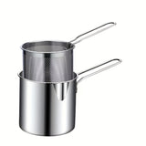 1pc Japanese-Style Mini Deep Fryer Pot - 304 Stainless Steel Gas Frying Pot with Filter Net for Tempura Oil Saving - Compact Space-Saving Design for Household Kitchen