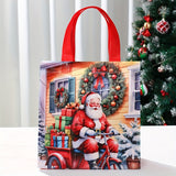 4-Pack Non-Woven Christmas Handbags, Santa Claus & Deer Oil Painting Style, Merry Christmas Gift Packing Bags, Festive Party Favor Bags, Home & Kitchen Holiday Decor, Polyester, Xmas Noel Natal Navidad Decor
