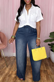 hulianfu - Light Blue Casual Solid Bandage Patchwork High Waist Straight Denim Jeans