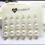 12 Pairs/set Classic Crystal Stud Earring Sets Women's Round Ball Metal Pearl Flower Earrings For Women Girl Gift Mixed Jewelry