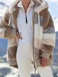 hulianfu Jacket Women Winter Warm Oversized Fleece Zipper Casual Patchwork Hooded Loose Coat Faux Fur Parka Fashion Drawstring WCO01
