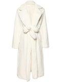 hulianfu Winter Long White Fluffy Warm Oversized Faux Fur Coat Women with Hood Lapel Sashes Loose Korean Fashion Outerwear