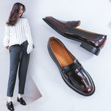 hulianfu ladies Leather shoes British style plus size 22-26.5cm women pumps loafers lazy shoes womens platform heels black shoes