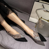 hulianfu New Sexy Side Hollow Flat Shoes Female Pointed Toe Baotou Rhinestone Hollow Single Shoes Loafers Women Ladies Flat Shoes