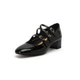 hulianfu new Women's pumps Natural Leather 22-24.5cm Cow patent leather upper square toe Mary Jane shoes full leather shoes