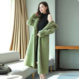 hulianfu Long Woolen Coat Women Fur Collar Hooded Jacket Winter Fur  Coat Plus size Loose Fashion Thick Warm Wool Jacket Women Overcoat