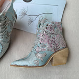 hulianfu Women ankle boots plus size 22-28cm women shoes Chinese style embroidered flowers blue boots Fortune Flower women boots 7 colors