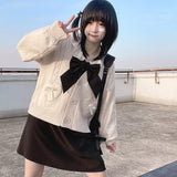 Spring Japan Kawaii Fashion Pink Cardigan Women Vintage Crop Knitted Sweater Cute Bow Heart Korean JK School Coat