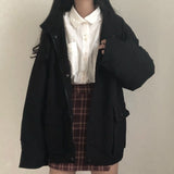 hulianfu Basic Jackets Women Spring Long Sleeve Feminino Outwear Loose BF Harajuku Chic Students All-match New Fashion Cargo Solid Pocket