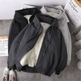 hulianfu Jacket women solid color hoodies autumn winter imitation lamb wool korean loose plus velvet thick zipper sweatshirt tops