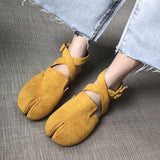 hulianfu Slingback Split Toe Flats Ballerina Flock&nubuck Tabi Ninia Shoes Women Espadrilles Buckle Band Riband Flats Loafers casual shoe