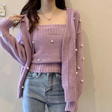 hulianfu New hot style loose outer wear white knitted cardigan women's gentle wind sweater coat