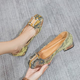 hulianfu New Spring Square Head Shallow Mouth Single Shoes Three-Dimensional Snake Pattern Leather Not Tired Feet 3cm Heel Shoes