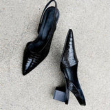hulianfu Women's Mid Heeled Shoes Retro Crocodile Pattern Pumps for Women Pointed Toe Office Ladies Sandals Summer Female Shoes
