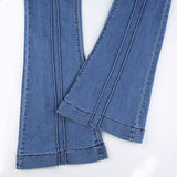 hulianfu Spring Autumn Sexy High Rise Straight Panelled Denim Jeans Wide Leg Streetwear Casual Dark Blue Women's Long Skinny Pants