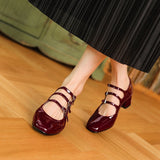 hulianfu new Women's pumps Natural Leather 22-24.5cm Cow patent leather upper square toe Mary Jane shoes full leather shoes