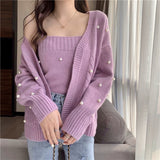 hulianfu New hot style loose outer wear white knitted cardigan women's gentle wind sweater coat