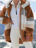 hulianfu Jacket Women Winter Warm Oversized Fleece Zipper Casual Patchwork Hooded Loose Coat Faux Fur Parka Fashion Drawstring WCO01