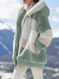 hulianfu Jacket Women Winter Warm Oversized Fleece Zipper Casual Patchwork Hooded Loose Coat Faux Fur Parka Fashion Drawstring WCO01